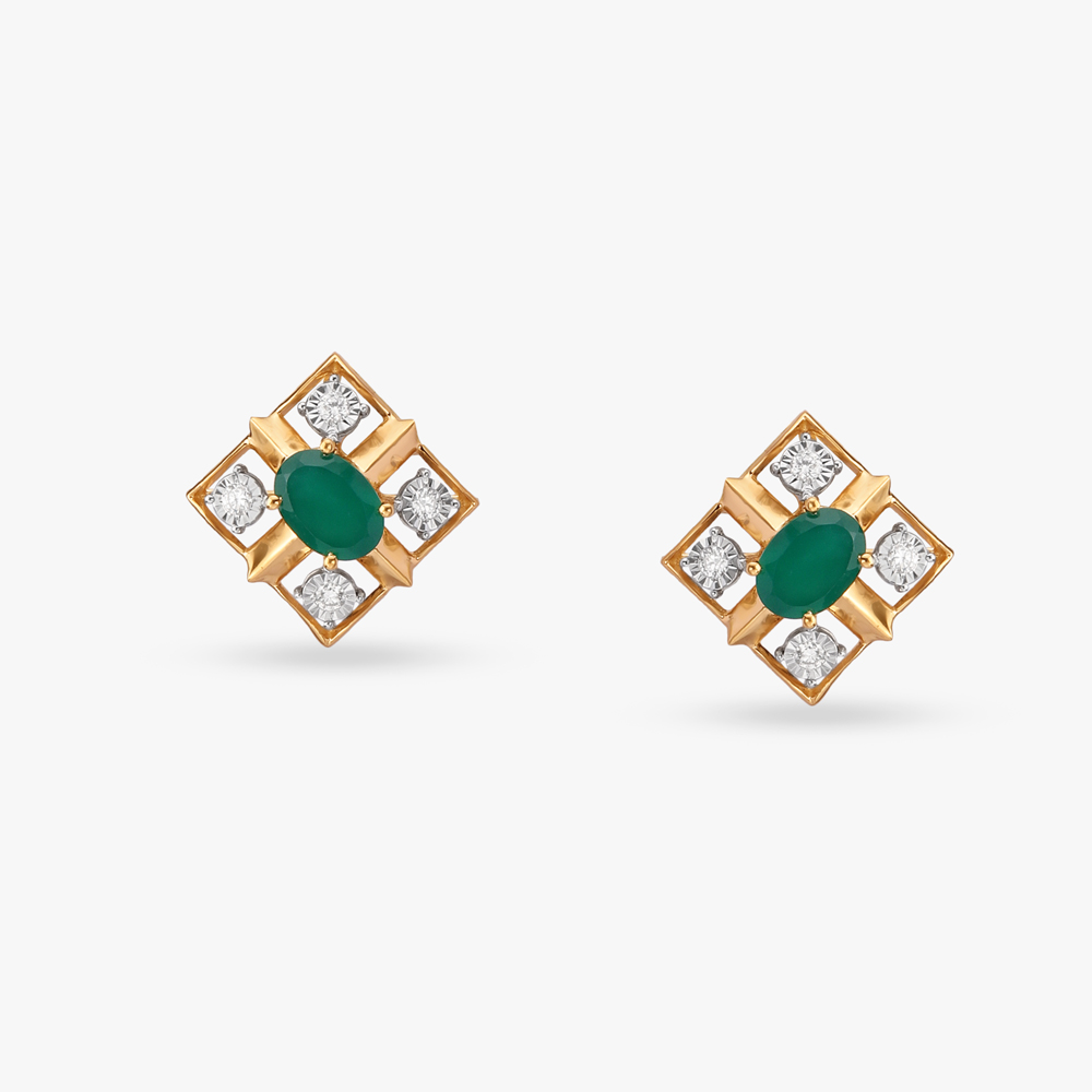 Glitzy Diamond and Onyx Stud Earrings
