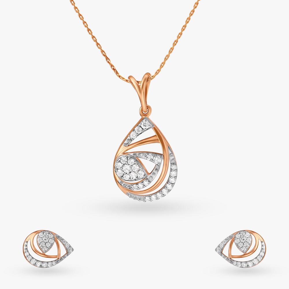 Ethereal Teardrop Diamond Pendant and Earrings Set