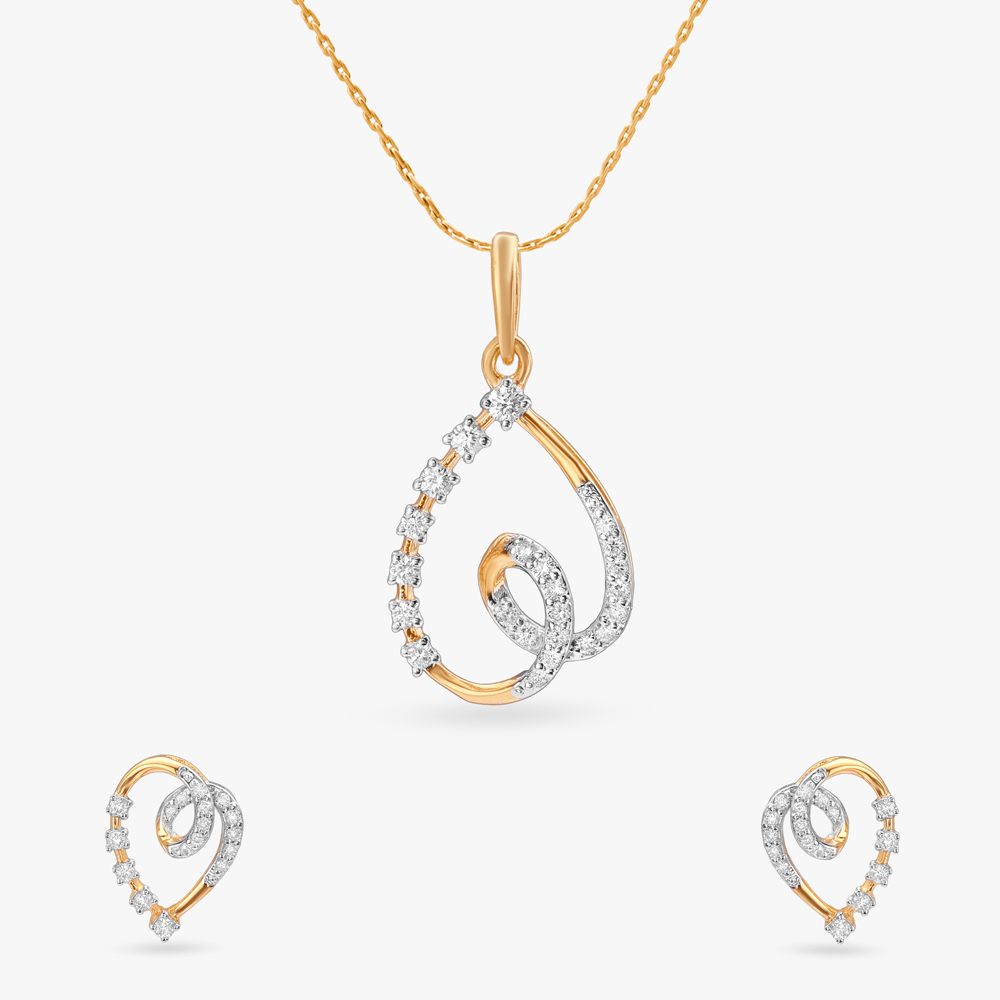 Spiralled Spark Diamond Pendant and Earrings Set
