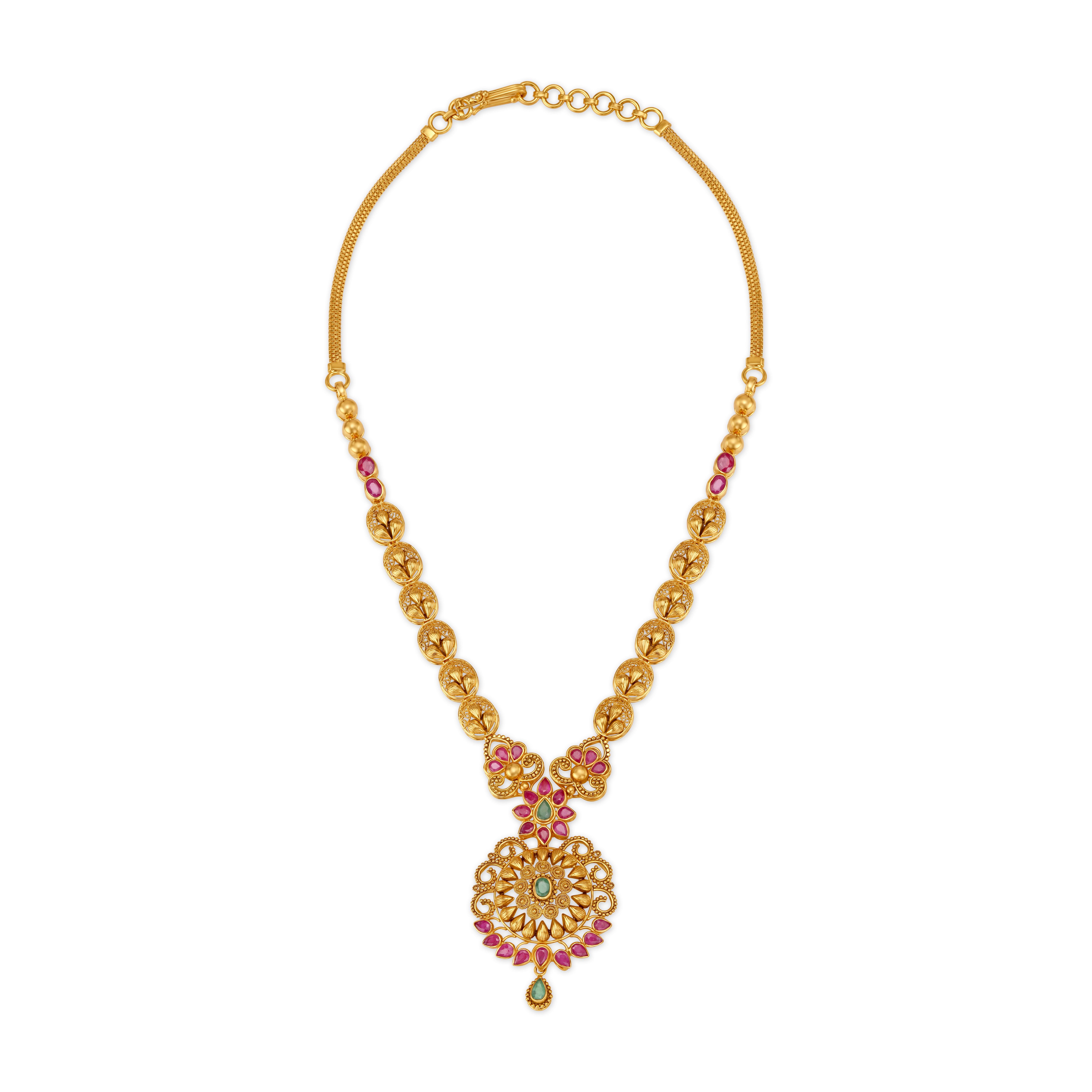 

Intricate Emerald And Ruby Gold Necklace