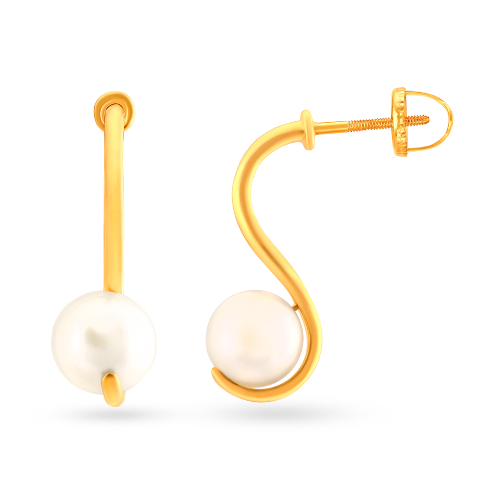 Gold String of Pearl Stud Earrings