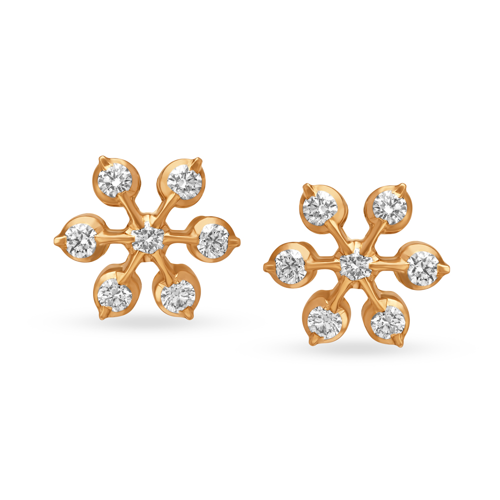 Enchanting 22 Karat Yellow Gold And Diamond Snowflake Studs