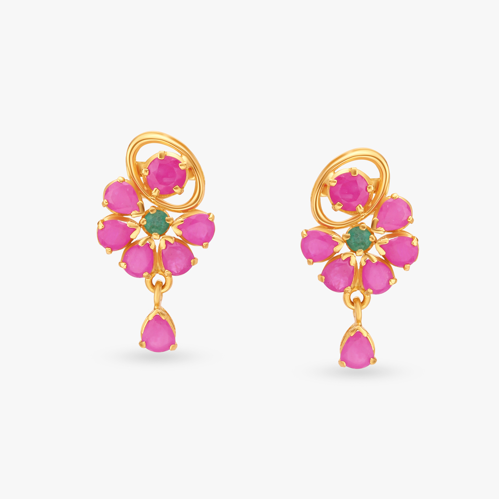 Floral Fantasies Gold Drop Earrings