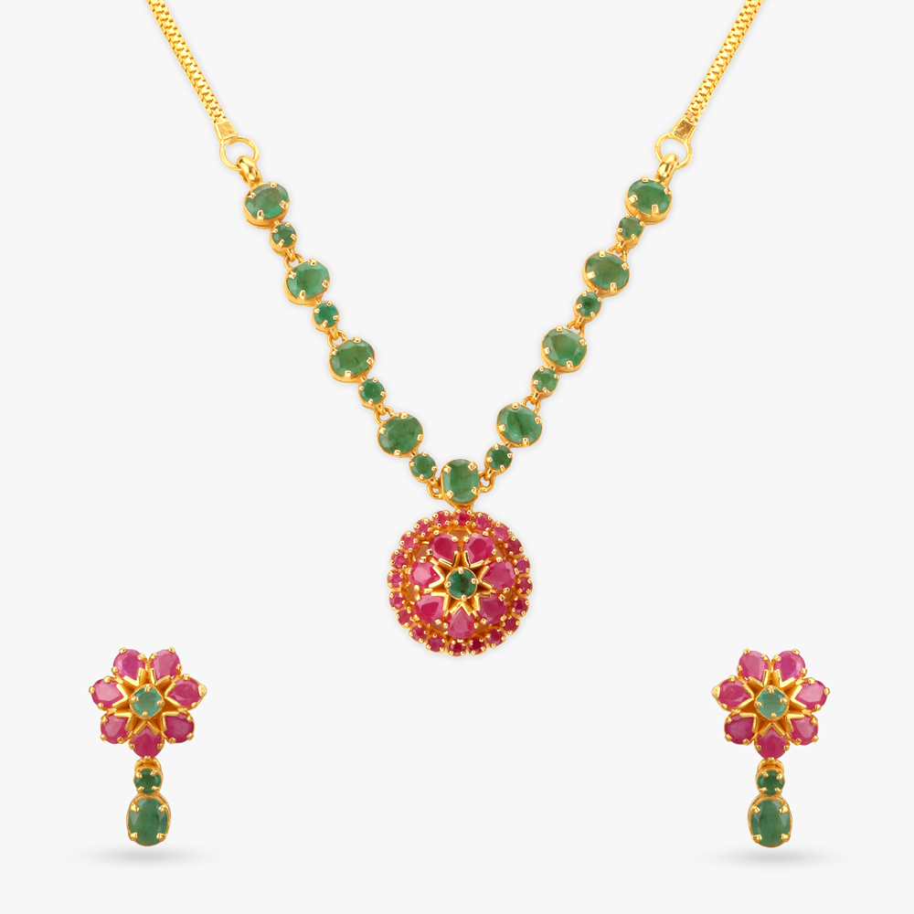 Regal Floral Gold Necklace Set