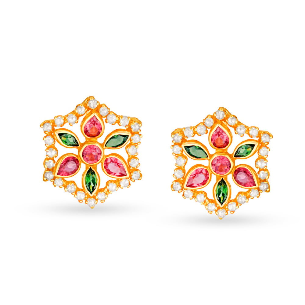 Dazzling Floral Gold Stud Earrings