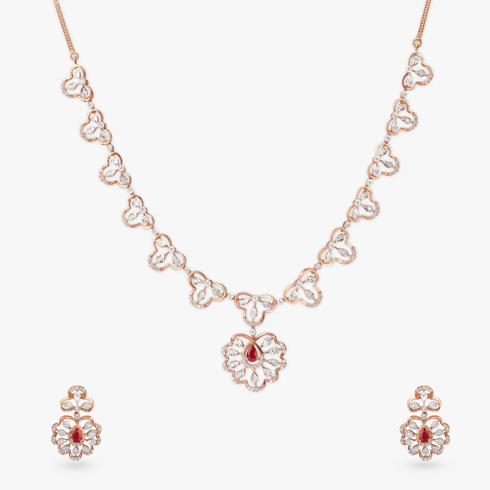 Floral Elegance Diamond Necklace Set