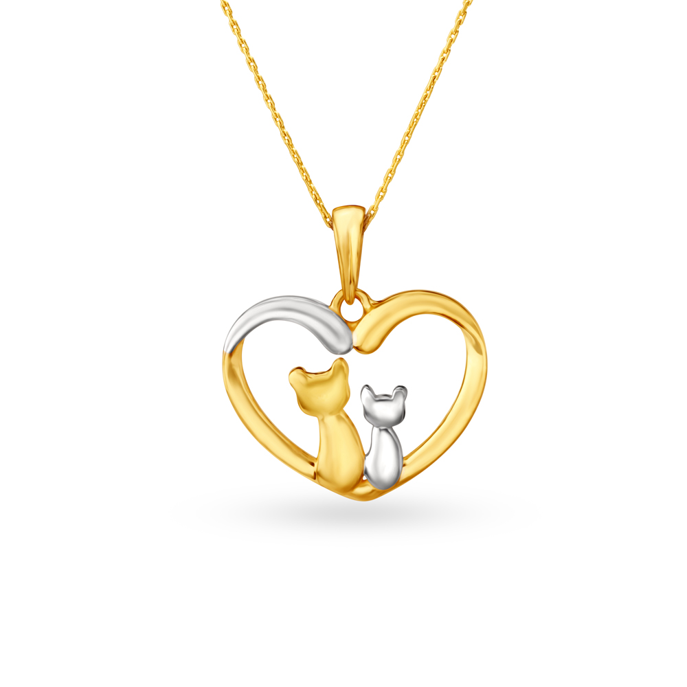 Lovable Kids Cat Gold Pendant In Heart Pattern