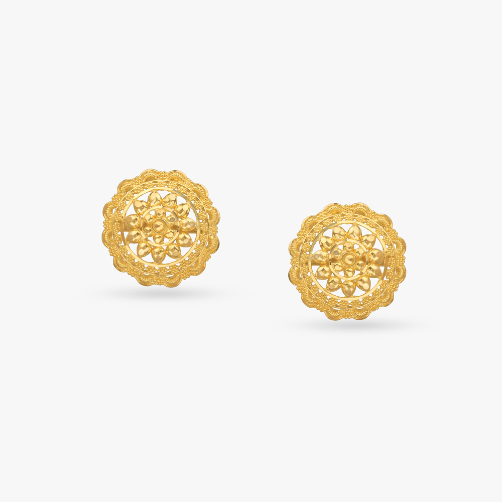 Regal Rosette Gold Stud Earrings