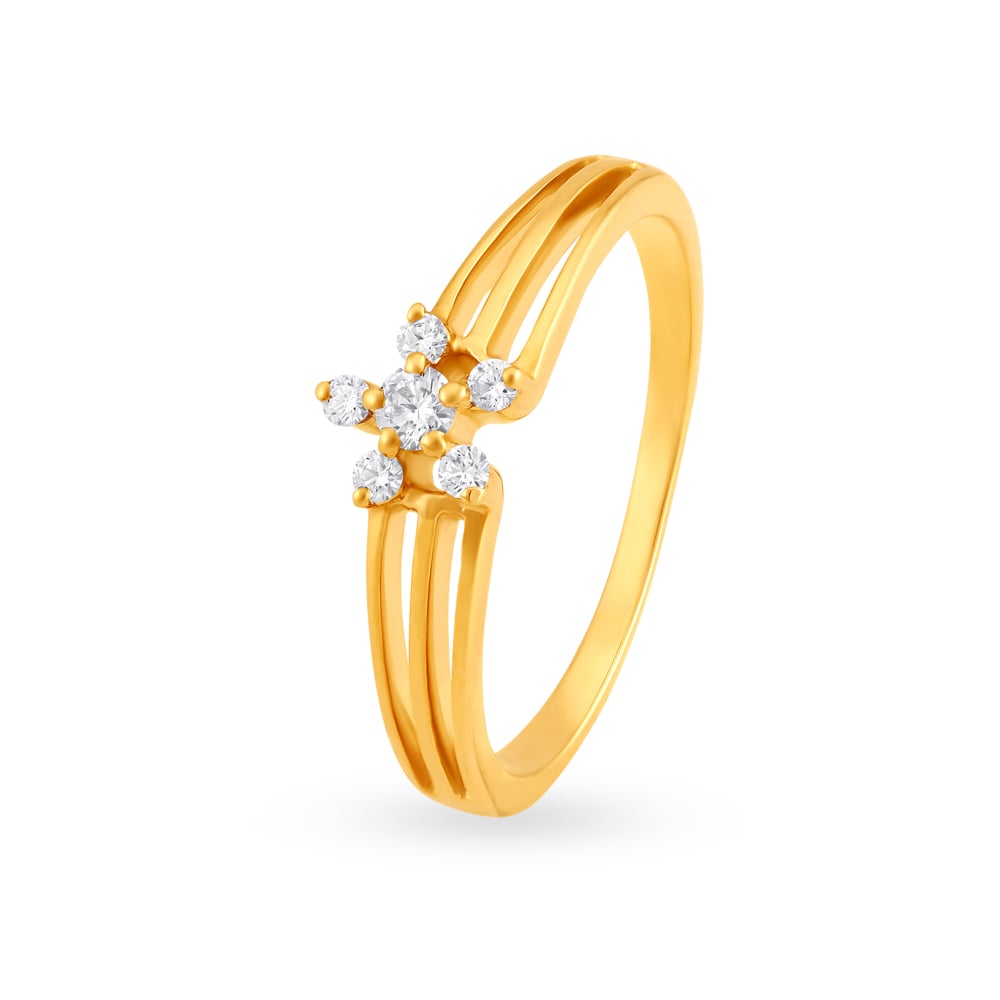 Floral 18 Karat Gold And Diamond Finger Ring