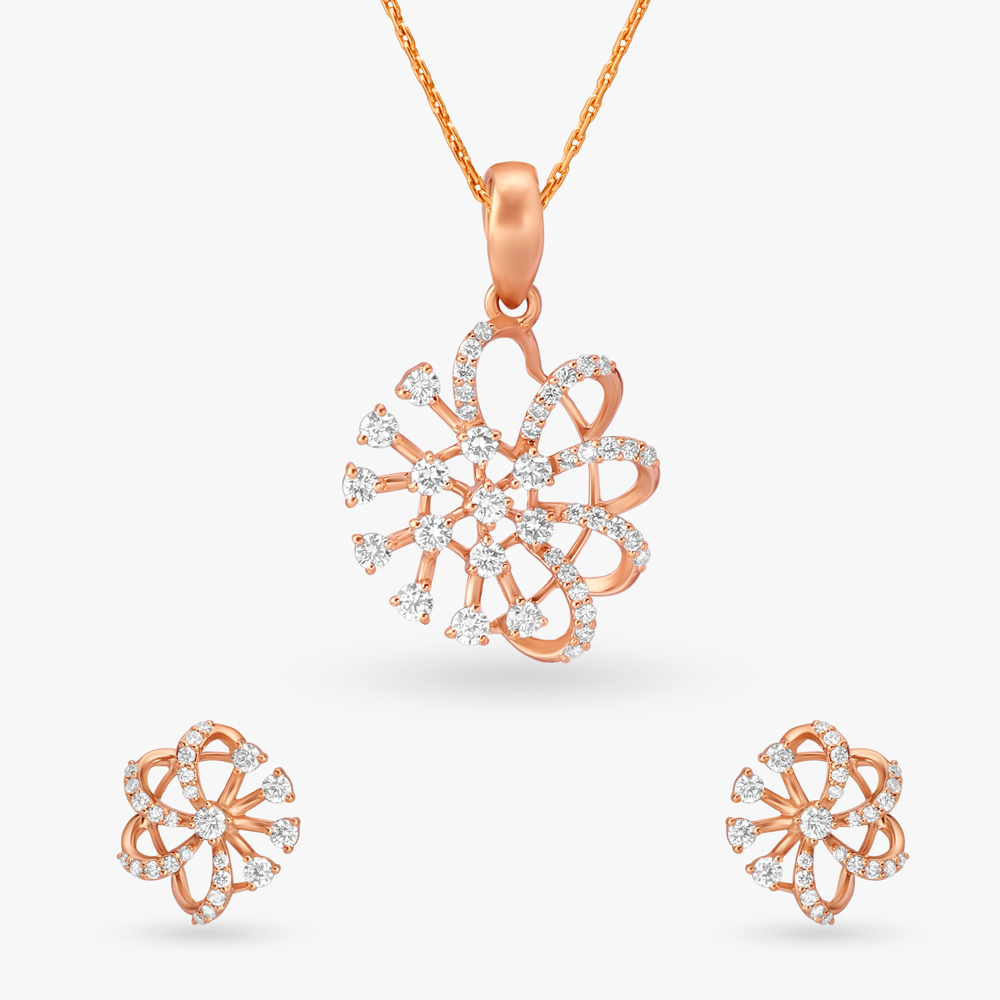Stunning Asymmetry Diamond Pendant and Earrings Set