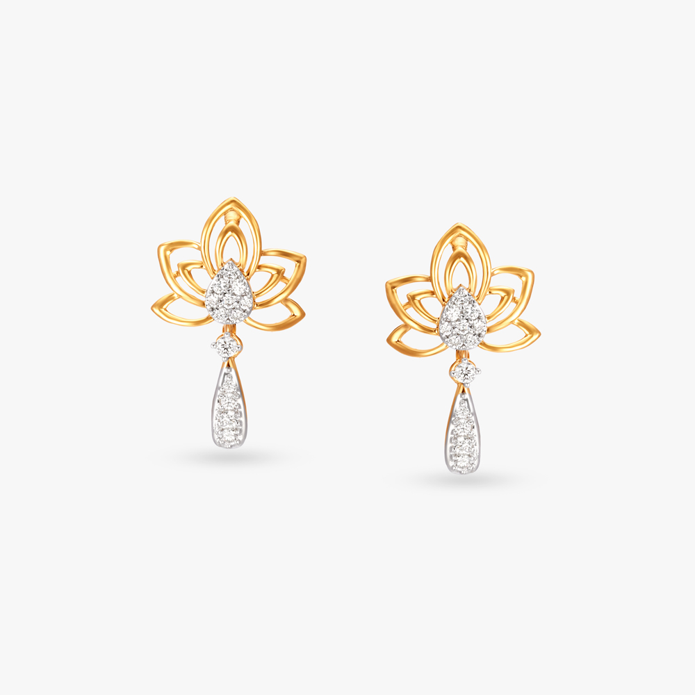 Divine Lotus Diamond Drop Earrings