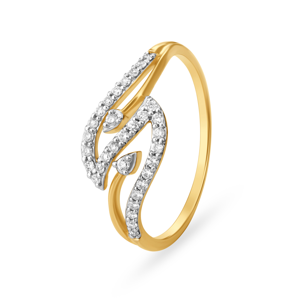 Leaf Inspired Glossy Gold and Diamond Finger Ring