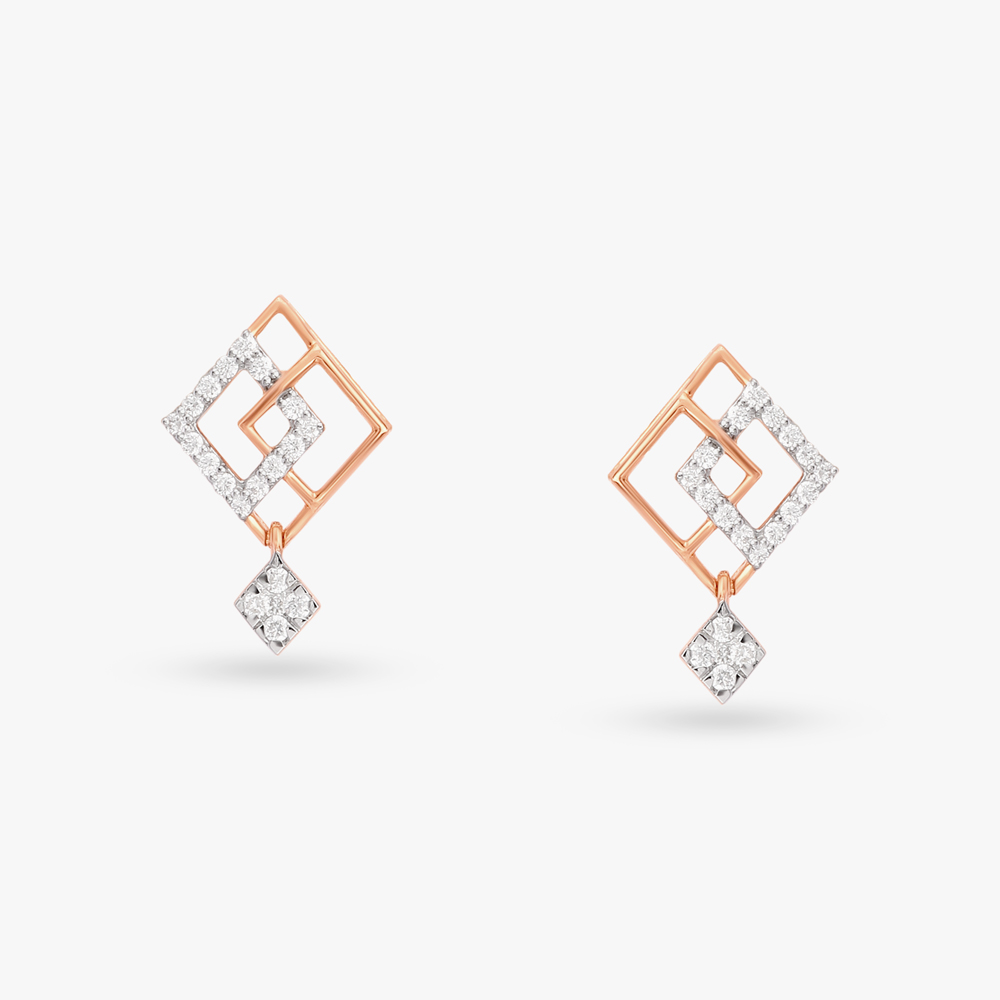 Layered Lattice Diamond Stud Earrings
