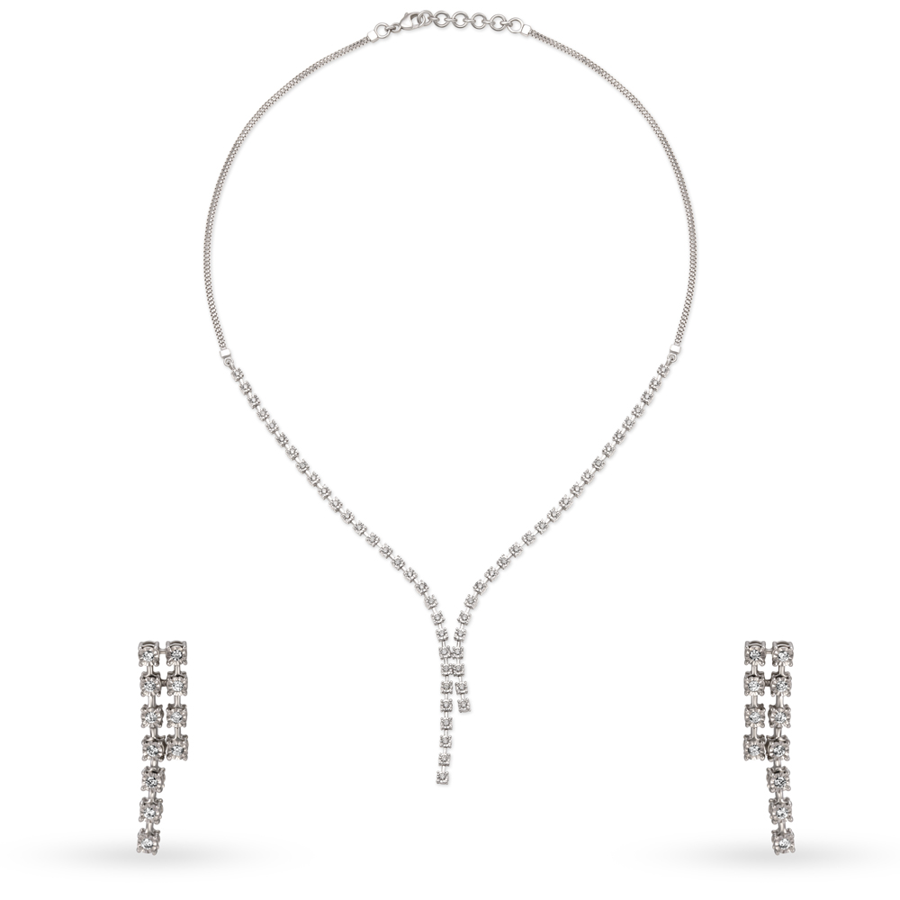Chic White Gold and String Diamond Necklace Set