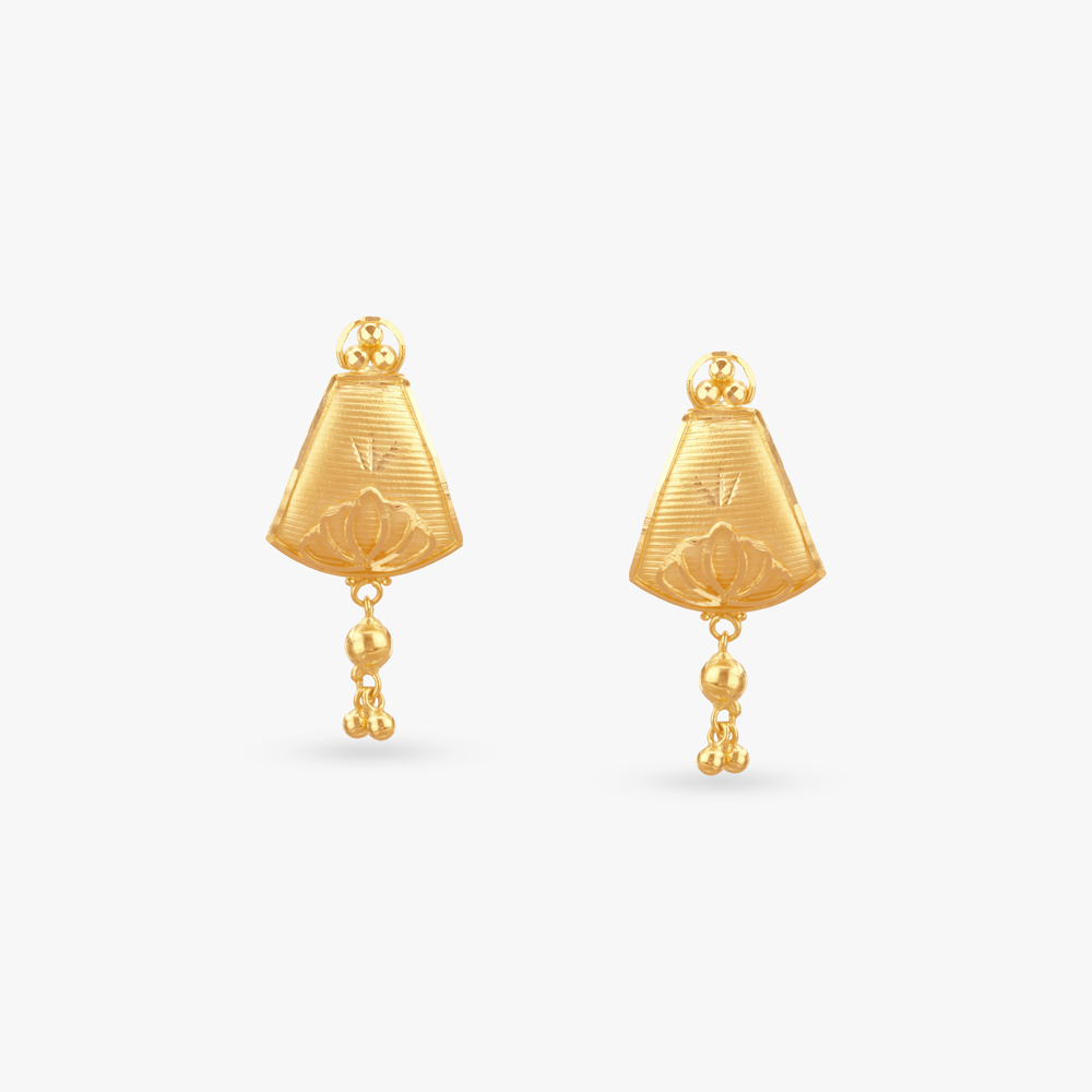Engraved Conical Gold Drop Earrings