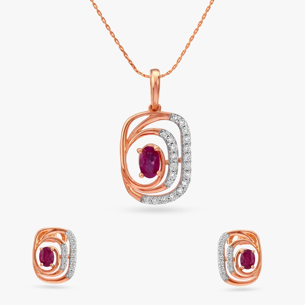 Ruby Mirage Diamond Pendant and Earrings Set