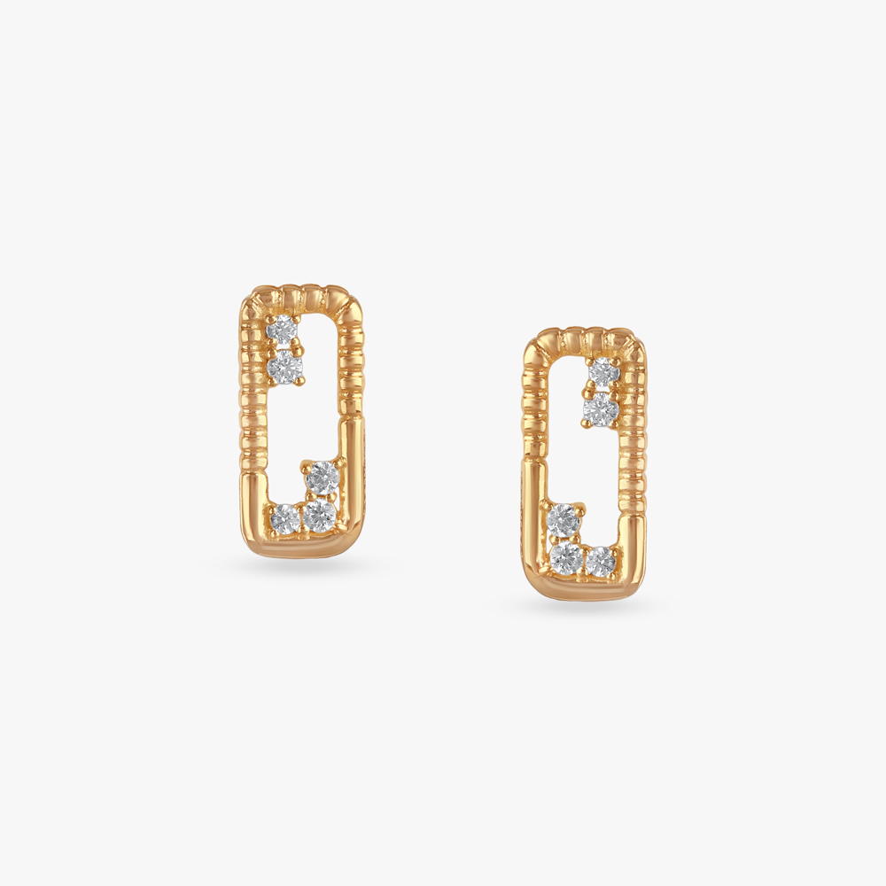 Grid Gleam Gold Stud Earrings