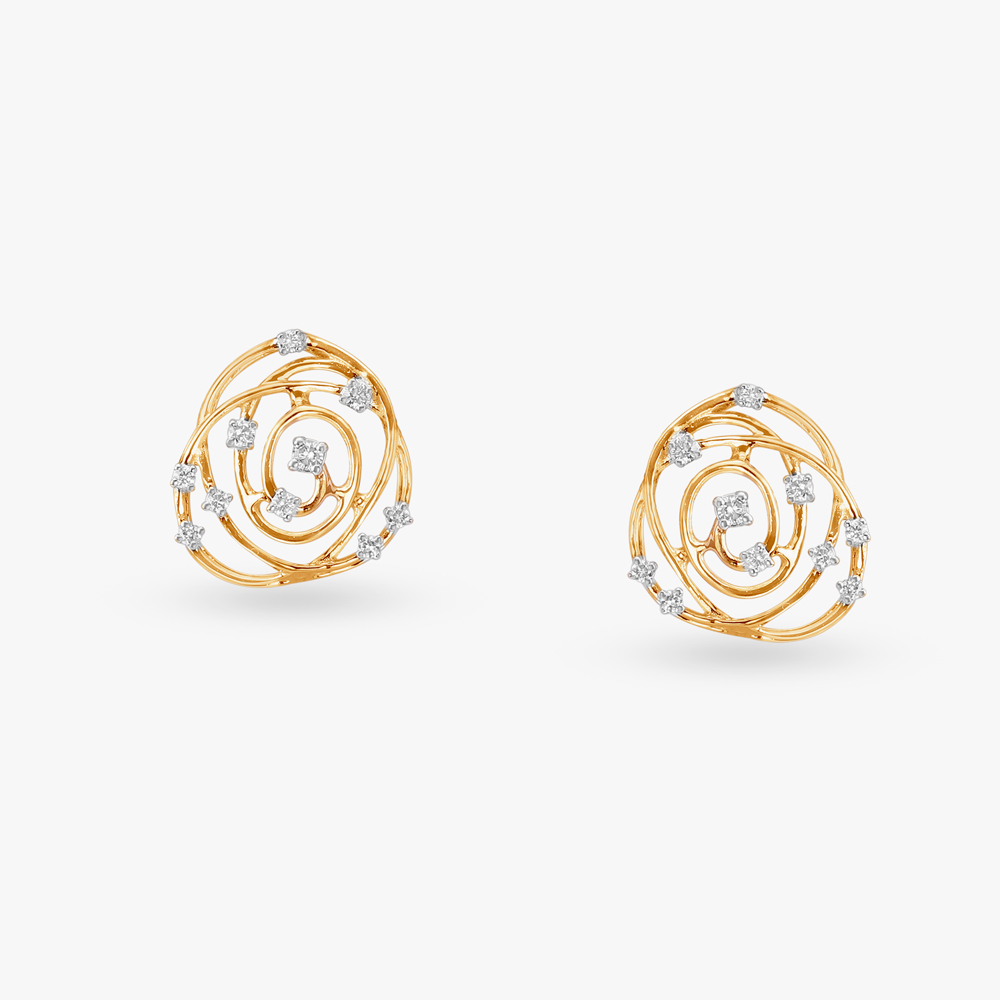 Spiral Speckled Diamond Stud Earrings