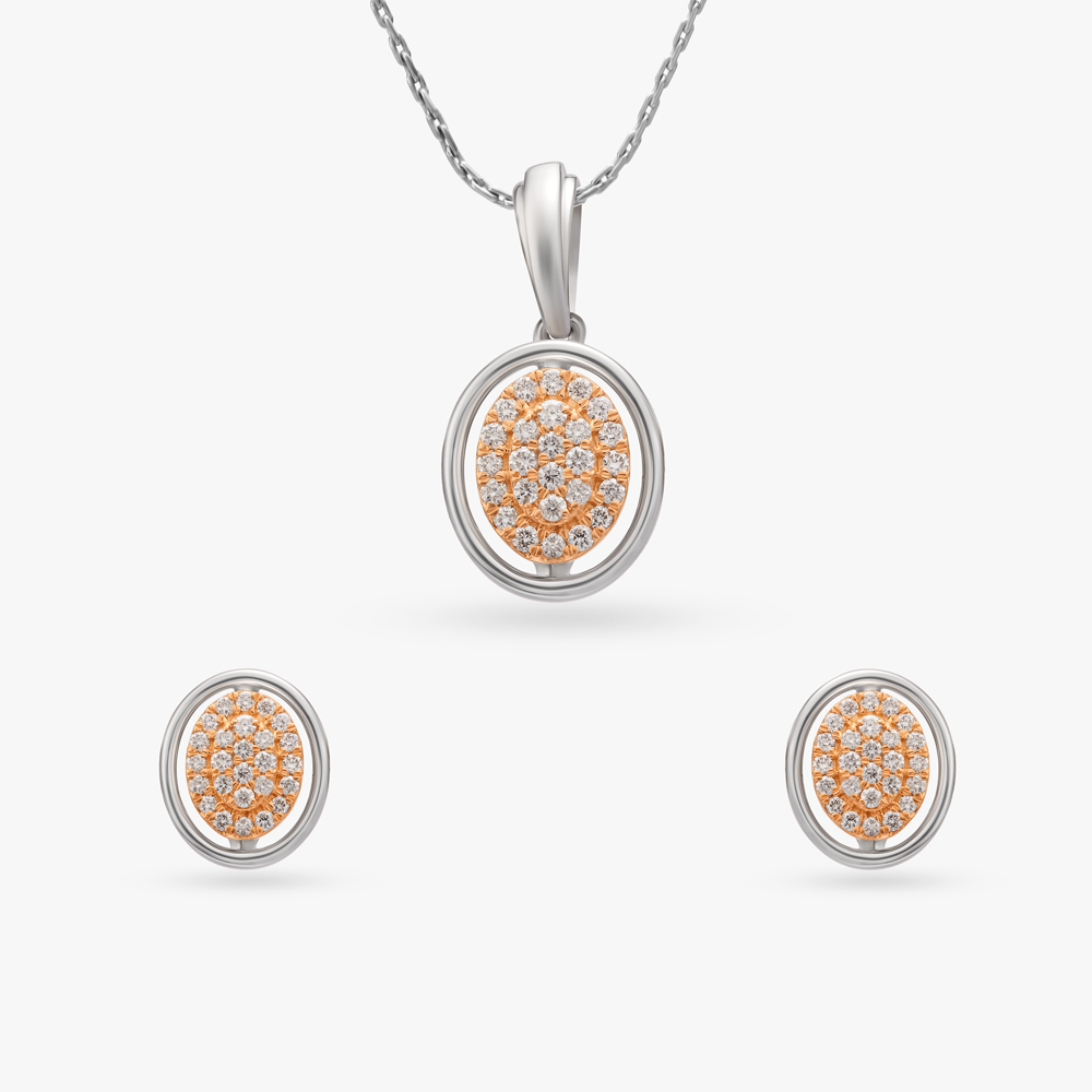 Oval Shimmer Diamond Pendant and Earrings Set
