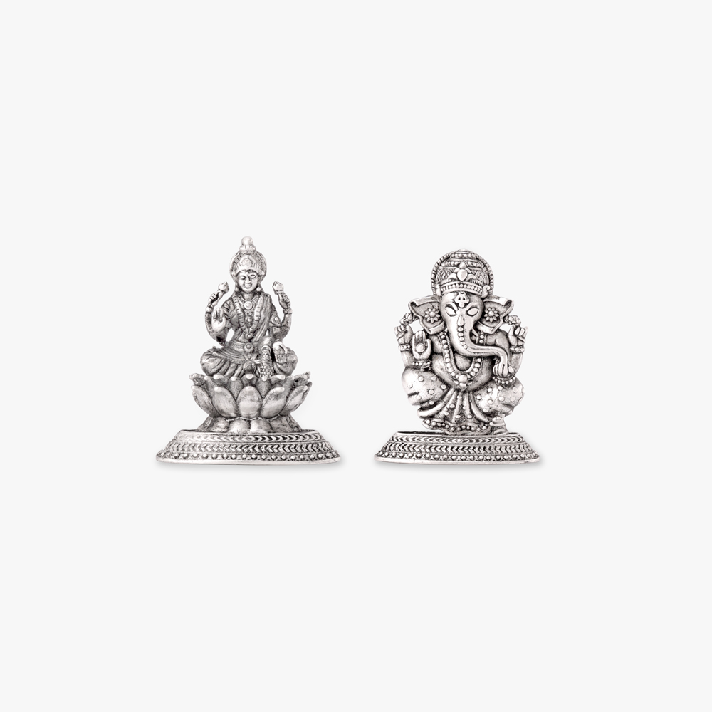 

Auspicious Ganesha and Lakshmi Silver Idol