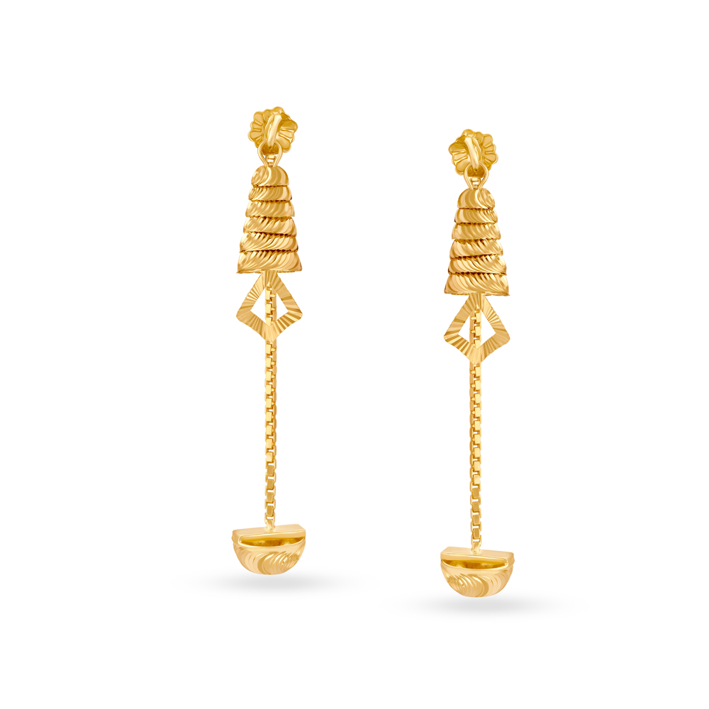 Elegant Yellow Gold Rhombus Drop Earrings