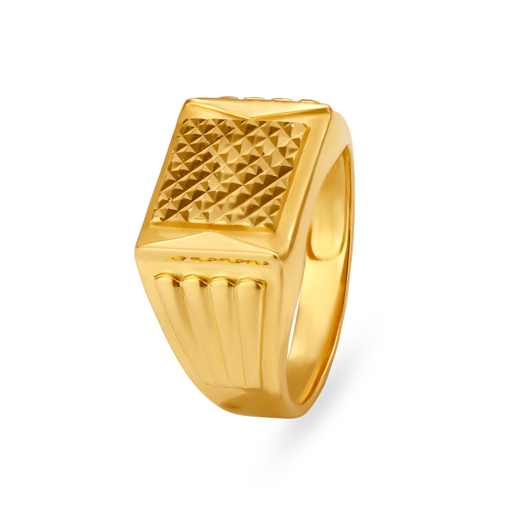 Sparkling 22 Karat Yellow Gold Textured Square Finger Ring