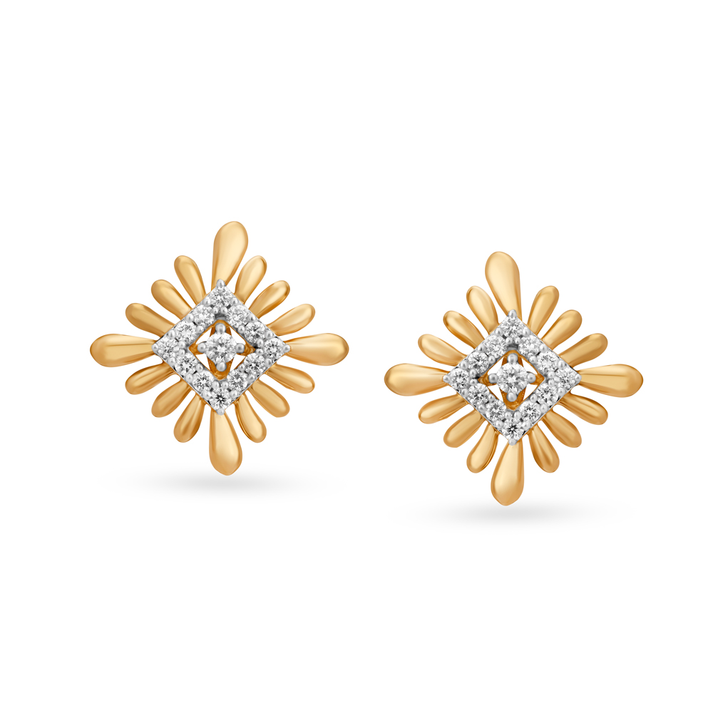 Unique Floral Gold and Diamond Stud Earrings