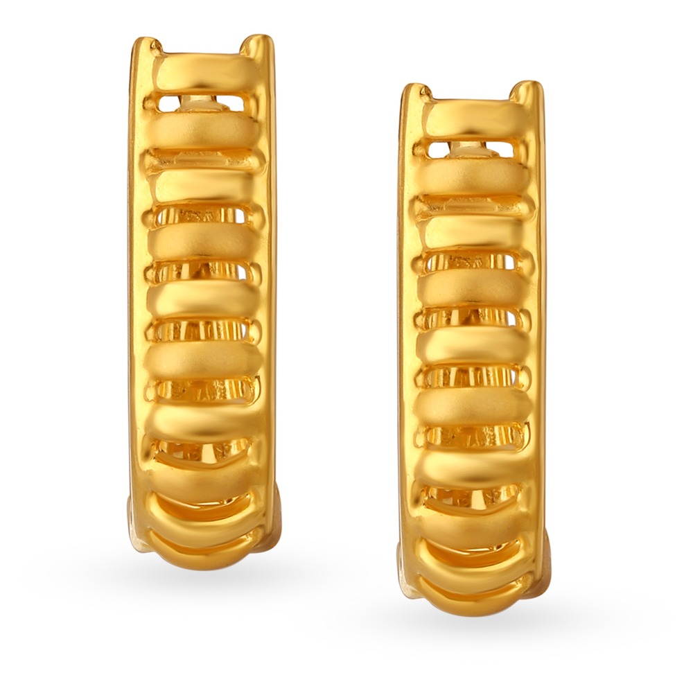 Artistic 22 Karat Yellow Gold Ridged Hoop Earrings